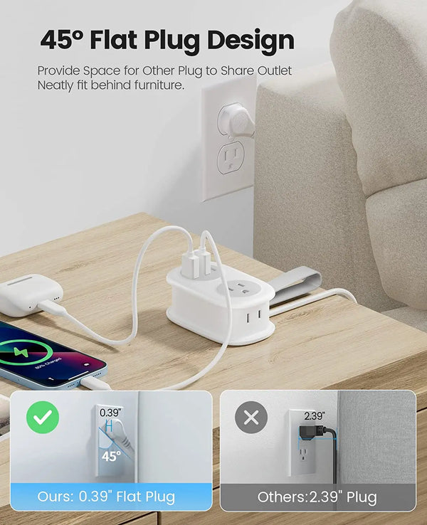 ORICO Electrical Power Strip 2 AC Outlets 2 USB Port 1 Type C Multitap Socket Extension Cord Fast Charging Network Filter Travel