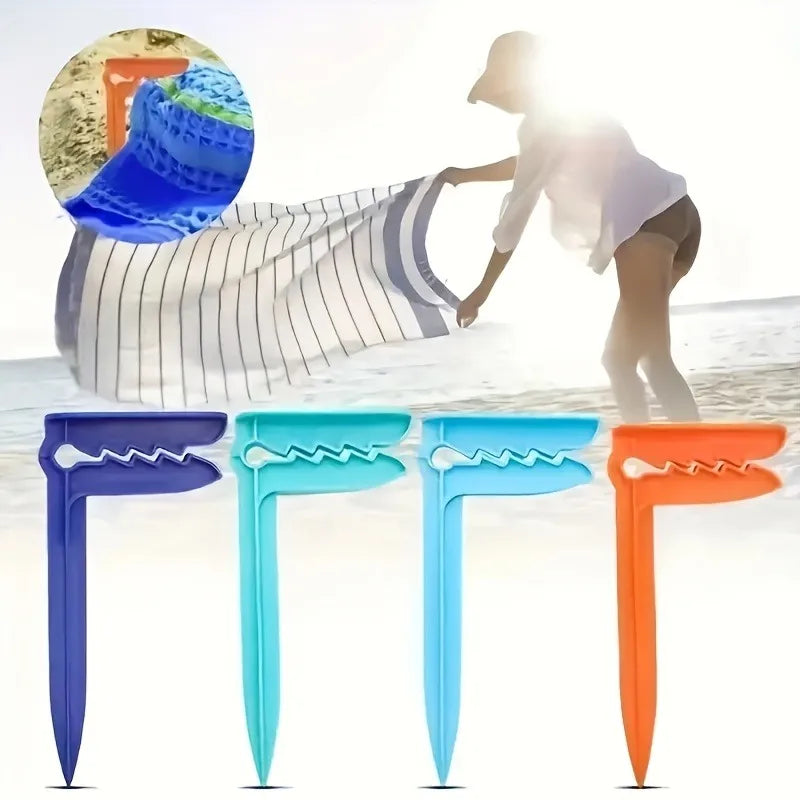 4pcs Outdoor Anchor Stakes Clips Picnic Blanket Holder Beach Towel Sand Pegs,for Picnic Blankets Beach Towels and Camping.