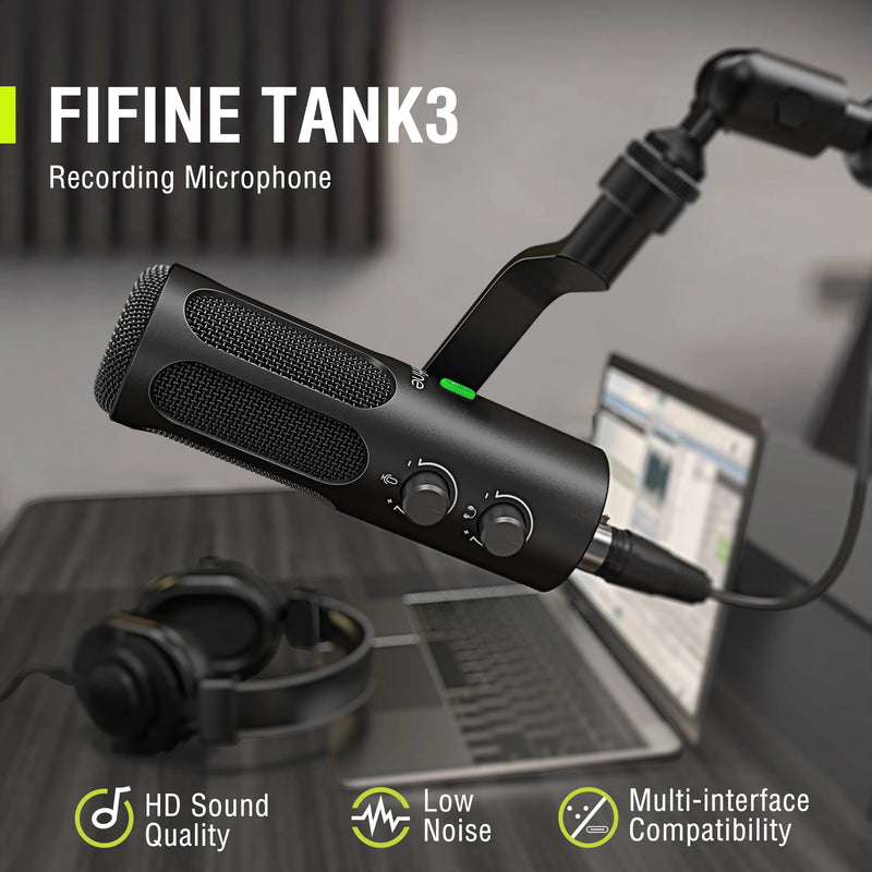 FIFINE Tank3 Heavy-Duty Metal USB/XLR Dynamic Microphone for Podcasting, Studio-Grade Recording, Noise Reduction & Premium Sound