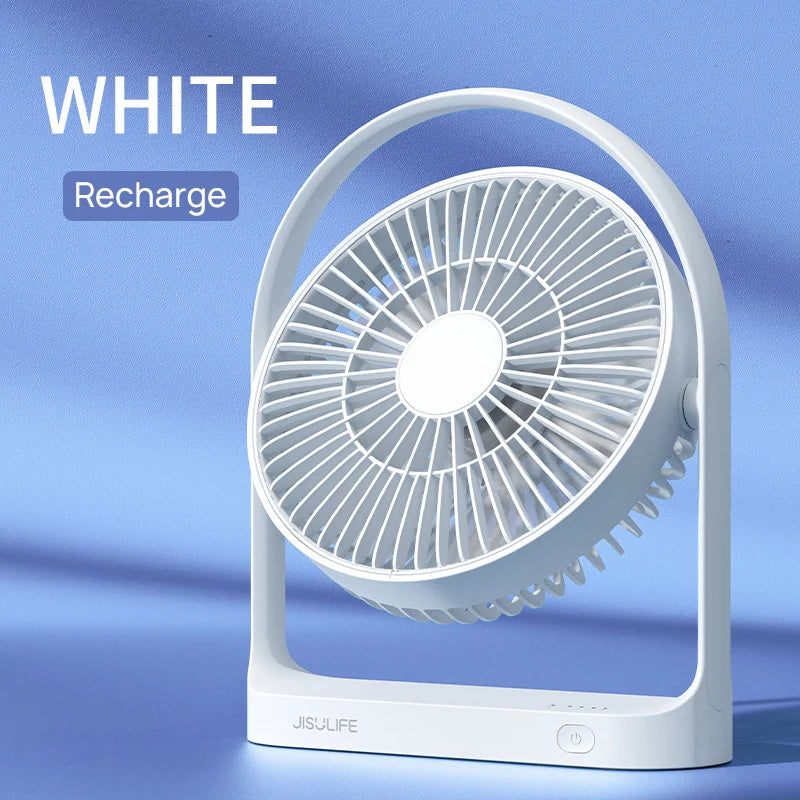 JISULIFE Table Fan Mini USB Strong Wind  Rechargeable Desk Fans Wireless 4000mAH with 4 gear Wind Speed 330° Degree Rotata