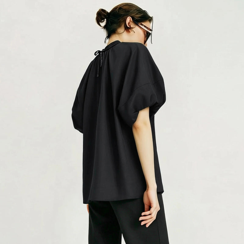 Amii 100% Silk Top For Women 2026 Summer New Raglan Puff Sleeve Bow Knot Detail Shirt Elegant Casual Women's Blouse 12642189