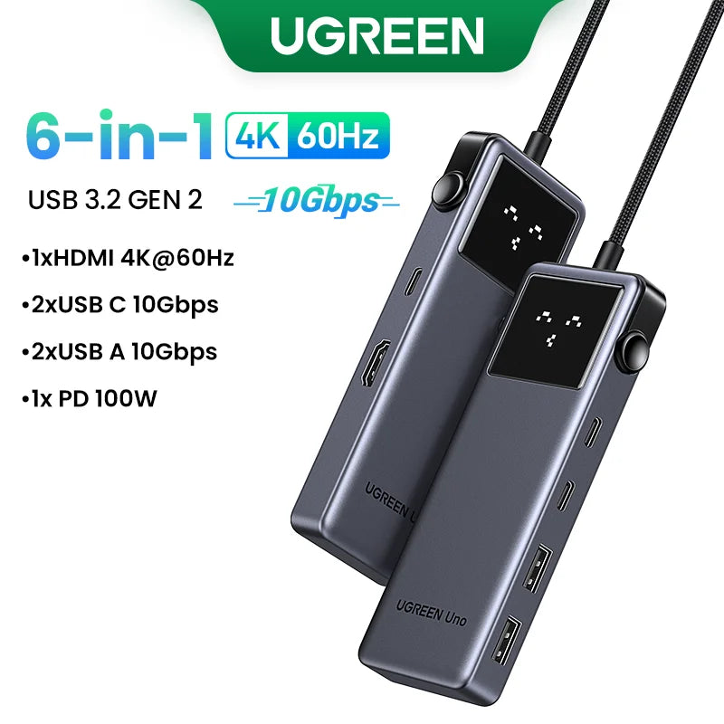 UGREEN Uno USB C HUB Type-C to 4K60Hz 2K120Hz HDMI 1000Mbps RJ45 PD100W USB-A/C 3.0 Splitter for Laptop MacBook HP Dell Docking