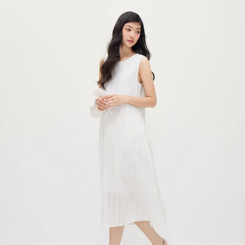 Semir Women Dress Jacquard Linen Cotton Tank Dress Girlish Vacation Style White Maxi 2026 Summer Top