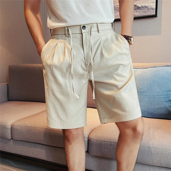 Men's Premium Lyocell-Linen Blend Shorts – Wrinkle-Resistant Elastic Waist Relaxed Fit Casual 5-Inch Shorts for Summer