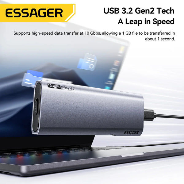 ឧបករណ៍ភ្ជាប់ Essager M.2 NVMe SSD Adapter 10Gbps USB 3.2 Gen2 Mobile Case 2 in 1 Type C/USB A Ports External Hard Disk Enclosure