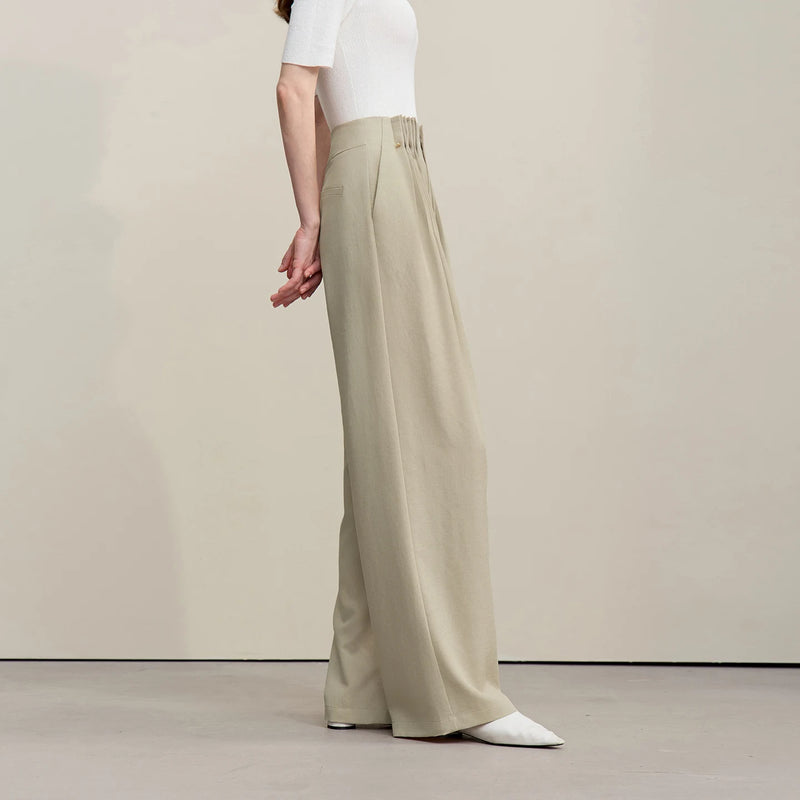 Amii Women's Wide Leg Pants 2026 Summer New Beaded Pleated Loose Trousers Casual Pants For Women With Metal Pin Detail 12652007