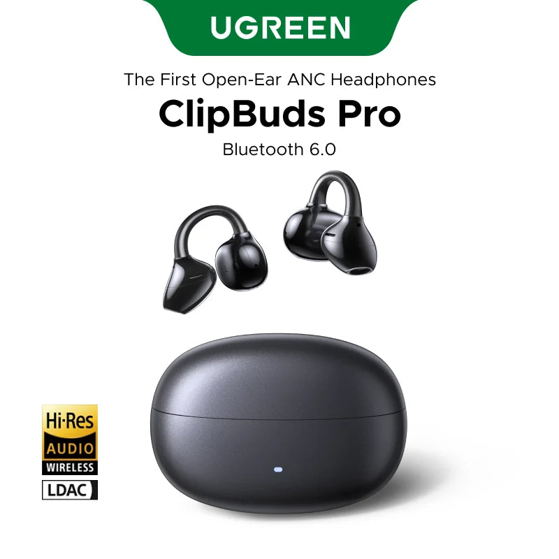 UGREEN ClipBuds Open Ear Wireless Headphones Bluetooth Earphones ANC Dual-feedback Active Noise Cancellation, 32 Hours Playtime