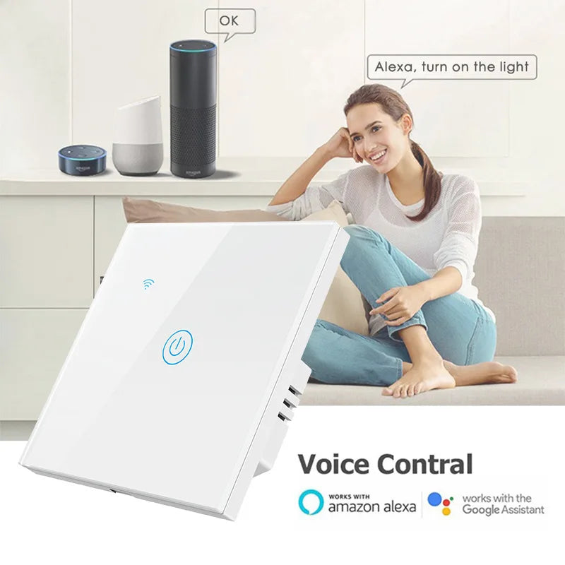 Universal Smart Tuya Switch EU Standard 86 Touch Light Switch WiFi Phone Remote Control Compatible with Alexa & Google Home