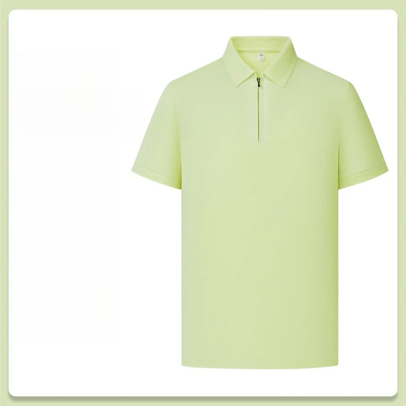 Men's Zipper Polo Shirt – Soft Lyocell Linen Silk Blend, Breathable & Stretchy, Business Casual Short Sleeve for Summer Travel