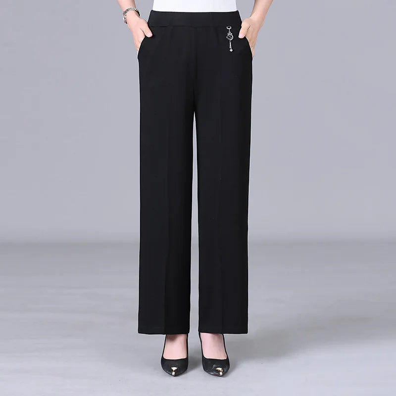 Women's High-waisted Wide-leg Pants for Spring and Fall—stylish, Casual Striped Trousers.