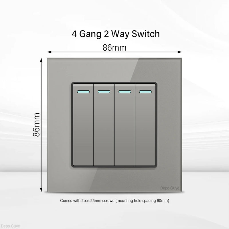 Grey UK 13A Tempered Glass USB Type C 18W Quick Charge Socket,Dual Universal Power Outlet,Home Light Electric Switch Panel