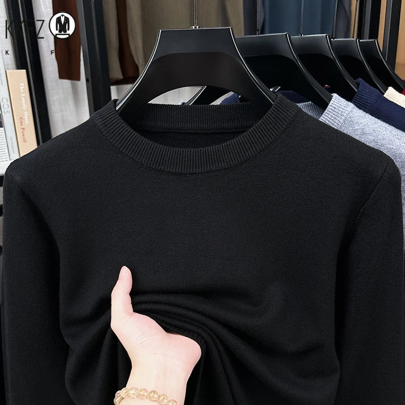 Male Comfort Crew Neck Jumper Long Sleeve Rib Trim Breathable Knit Fabric Business Travel Casual Garment