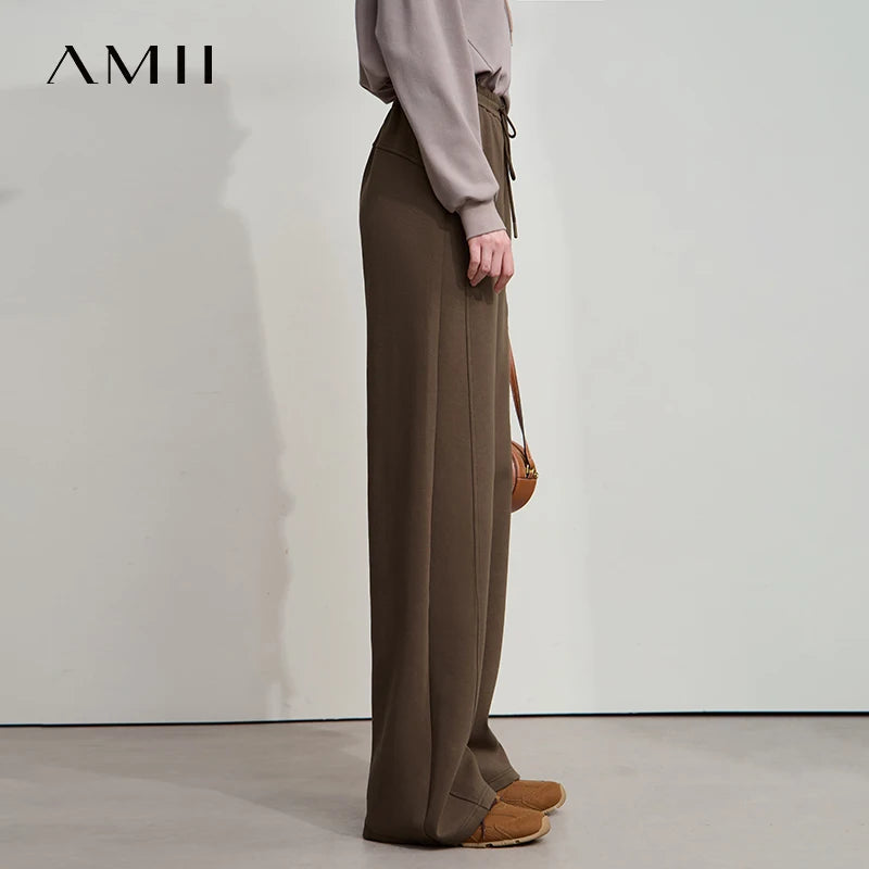 ខោជើងវែង AMII សម្រាប់នារី Minimalist ឆ្នាំ ២០២៥ រដូវស្លឹកឈើជ្រុះ ខោចង្កេះយឺត ខោរលុង ខោពណ៌សធម្មតា 12523022