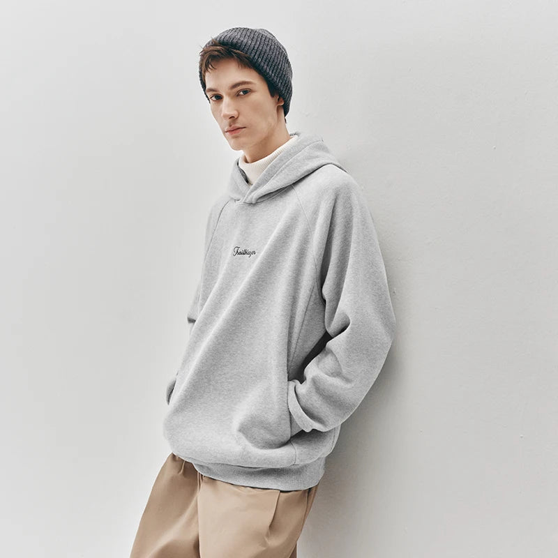 Semir Men Hoodie Fleece Lined Embroidered Detail Hooded Design Loose Fit Minimal Style 2026 Winter Everyday Wear Soft Comfort