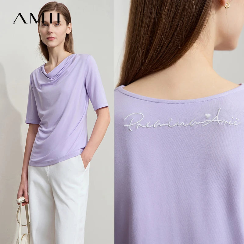 អាវយឺត Amii Minimalist សម្រាប់ស្ត្រី កអាវប៉ាក់ ដៃខ្លី ប៉ាក់ដោយក្រណាត់យឺត អាវប៉ាក់ច្រើនមុខងារ 12542061
