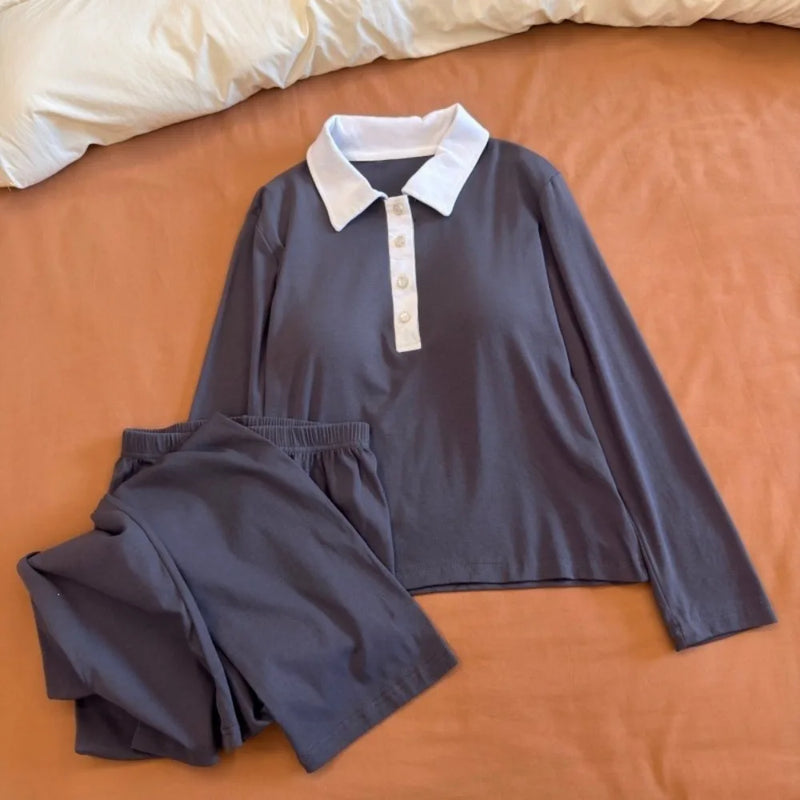 Long Sleeve Tops with Pants Pajamas Nightwear for Woman 2 Pieces Home Wear Clothes for Ladies Sleepwear Suit Loungewear Pyjama