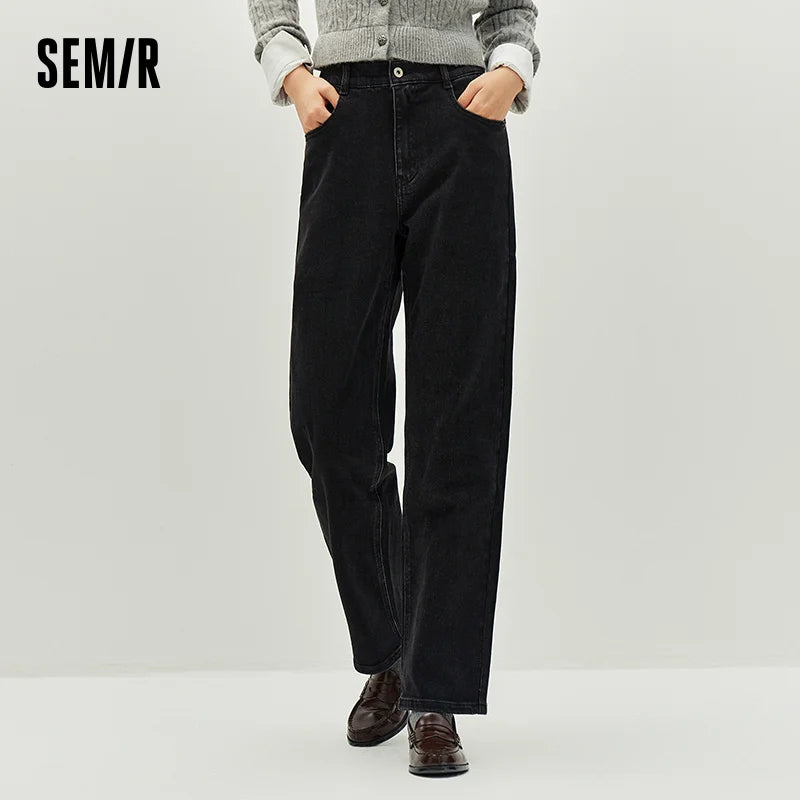 Semir Jeans Women 2026 Spring Half Elastic Waist Straight Pants Casual Fashion Trendy Trousers
