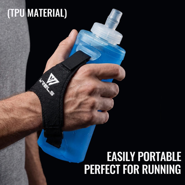 WRELS Sports Soft Water Bottle BPA Free Hydration Flask TPU Collapsible Squeeze Running Hiking Outdoor Marathon Handheld Kettle