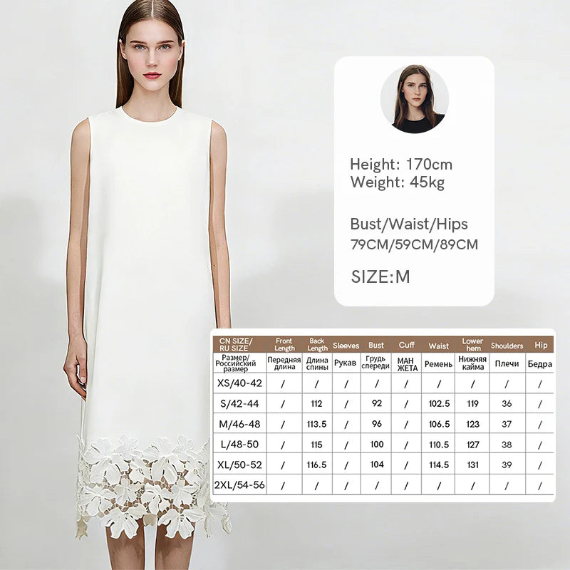 Amii Women's Dress 2026 Summer New Round Neck Patchwork Lace Trim Cotton Elegant Office Casual Midi Dress for Women 12652020