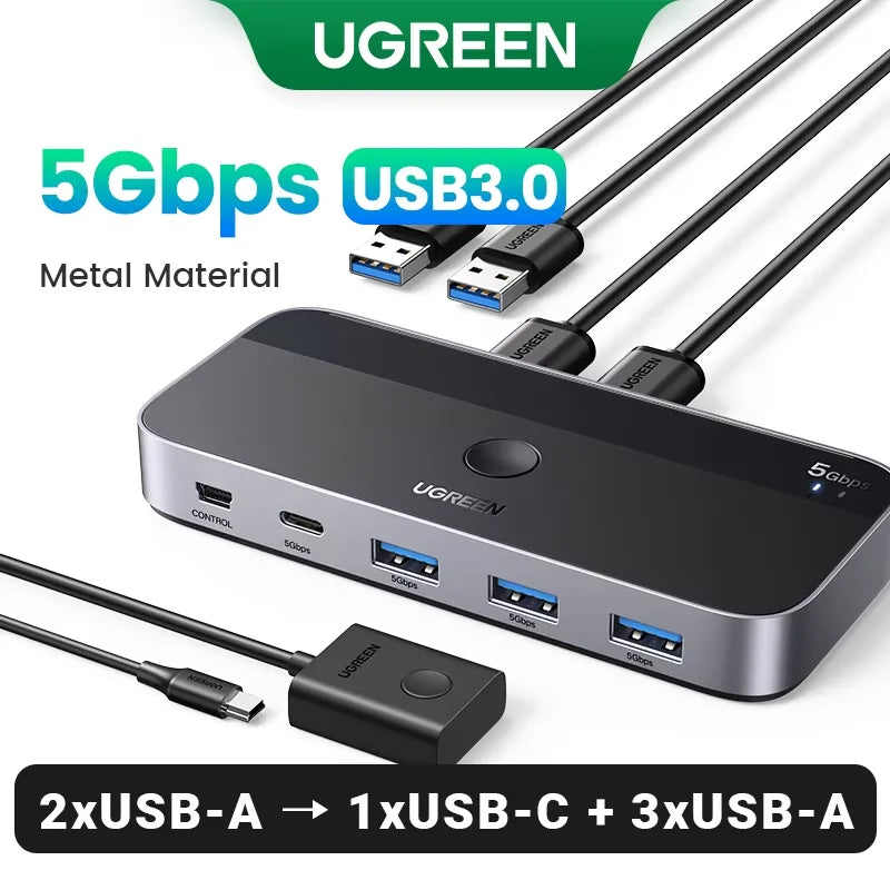 UGREEN USB Switch USB 3.0 2.0 Switcher Switch for Windows10 PC Keyboard Mouse Printer 2 PCs Sharing 4 Devices USB Switch