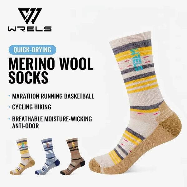 WRELS 1/2/3 Pairs Merino Wool Socks Moisture Wicking Hiking Socks Thermal Warm Cushioned Anti Blister Seamless Outdoor Crew Sock