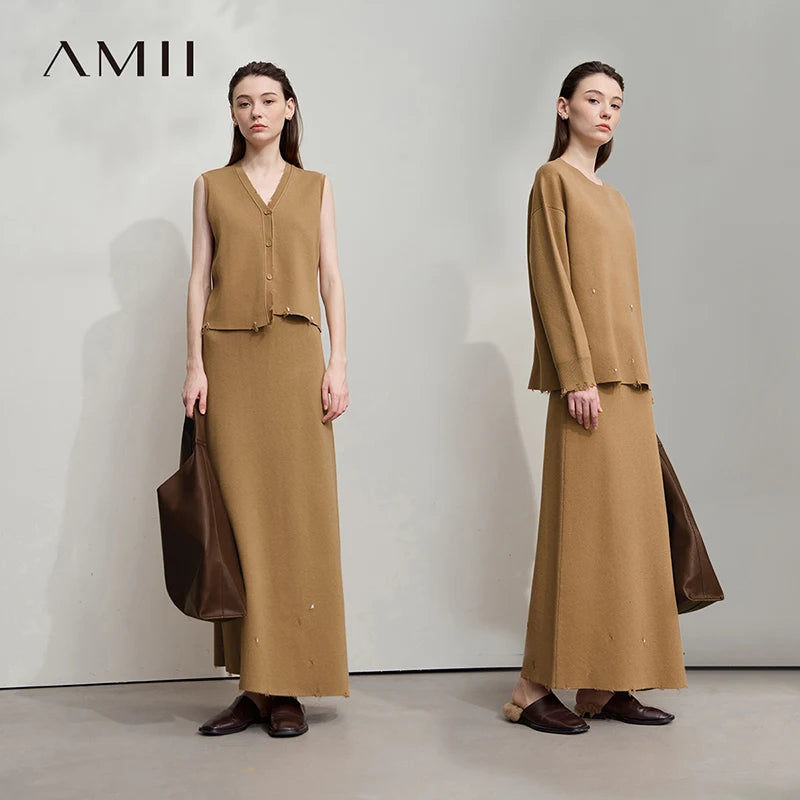 សំពត់ AMII របស់ស្ត្រី Minimalism ឆ្នាំ 2026 រដូវស្លឹកឈើជ្រុះថ្មី អាវប៉ាក់រឹង O-Neck រលុង អាវយឺតមធ្យម សម្លៀកបំពាក់ស្ត្រីដាច់ដោយឡែក 12554006