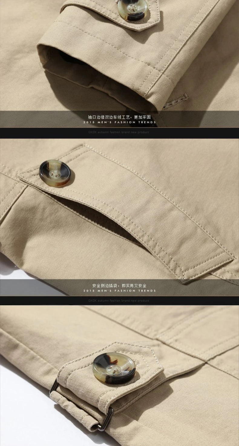 2026 New Men's Khaki Long-Sleeve Jacket, Green Single-Breasted Lapel Coat, Black or Blue Overcoat Available.
