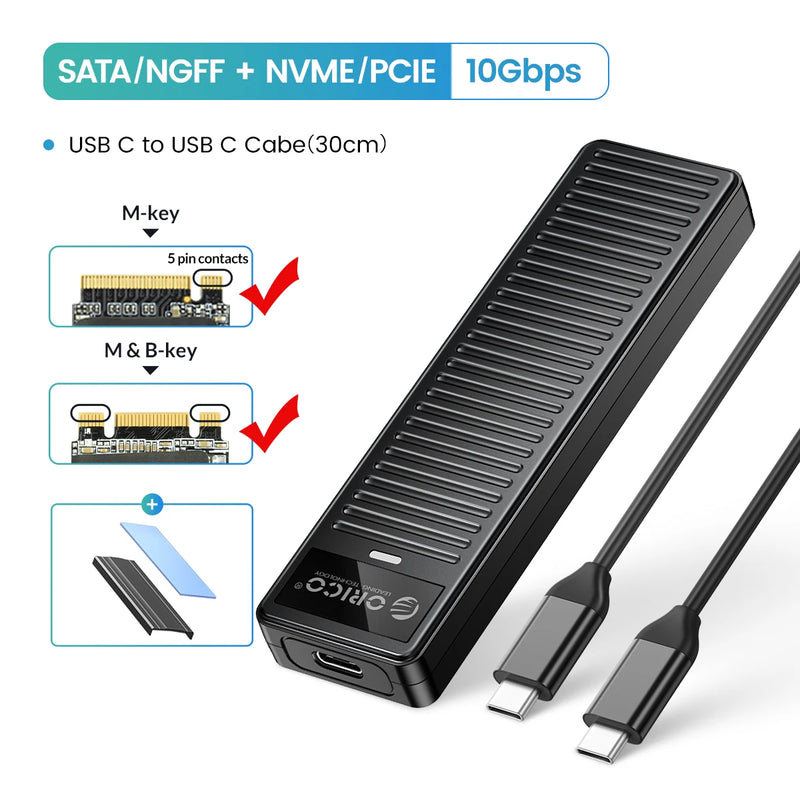 ORICO M.2 NVMe SSD Enclosure 10Gbps USB3.2 Gen2 M2 SSD Enclosure Case Box Simple Design for NVMe SATA Tool-free Support UASP