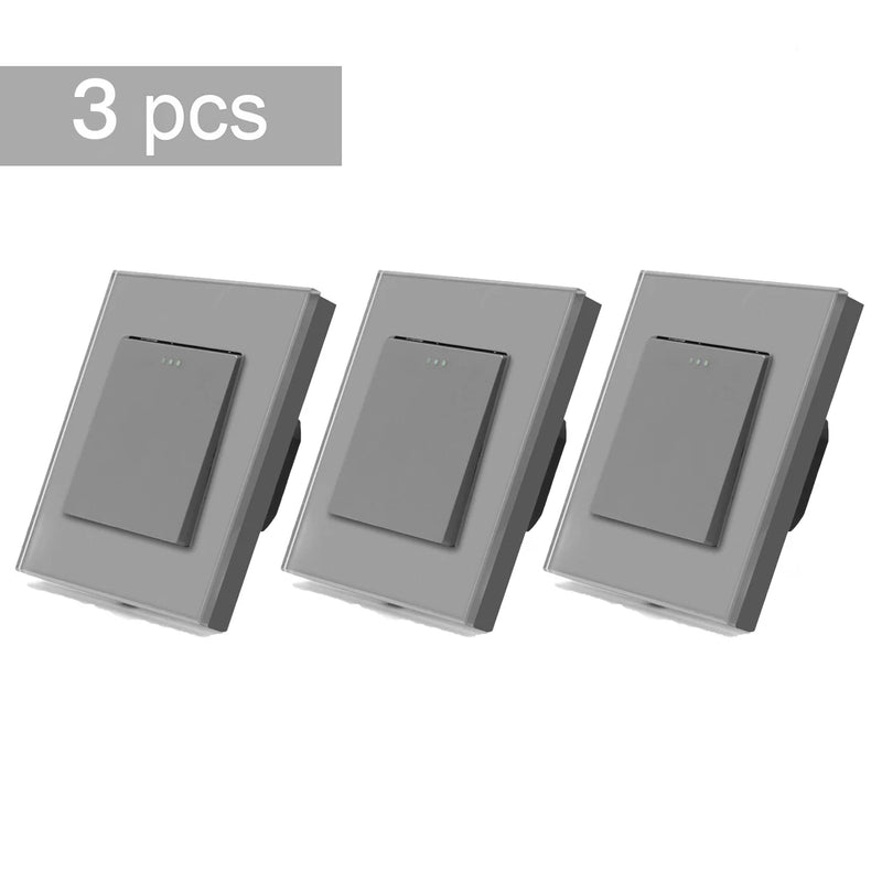 BSEED EU Standard 3 Packs Wall Button Switches 1Gang 2/3Way Intermediate Switch Glass Panel Mechanical Switches Cross Switch