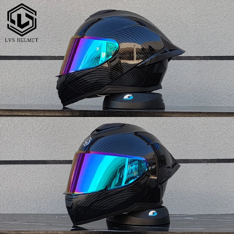 Motorcycle Full Face Motorcycle Helmet Riding Big Spoiler Unisex Helmet Casque DOT Approved Original LVS Bright Black Helmet