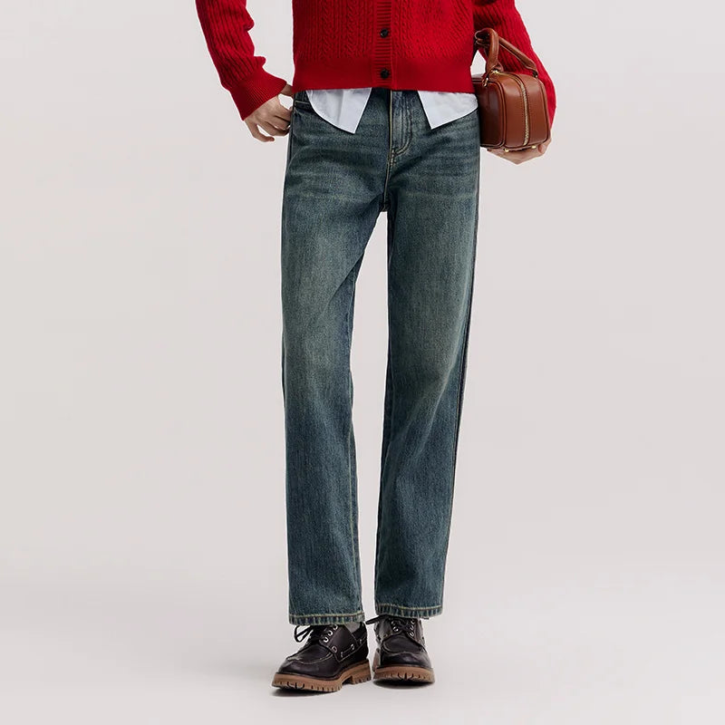 Semir Jeans Women 2026 Spring Half Elastic Waist Straight Pants Casual Fashion Trendy Trousers