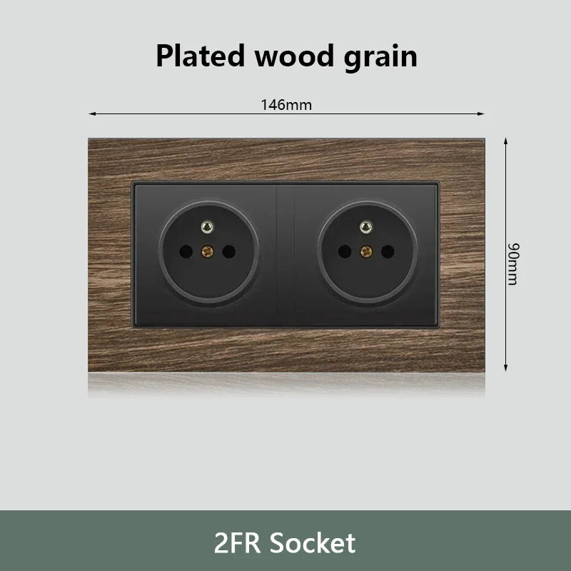 Retro Wood grain Wall Light Switch,18W Fast Type C Wall 220V Power Outlet plug,EU FR European Electrical socket with USB Charger
