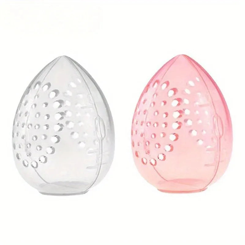 2pcs Travel Cosmetic Sponge Box, Portable, Pink, White. Plastic Box Cosmetic Organizer, Beauty Egg Storage Box.