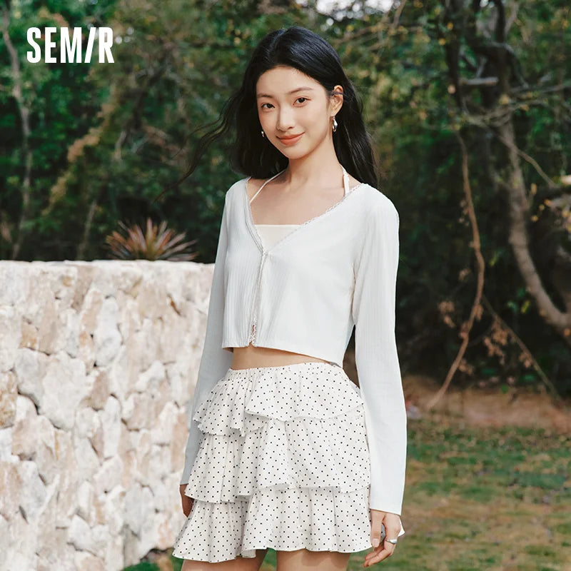 Semir Womens UV Jacket 2026 Short Style Lace V Neck Slim Cool Feeling Texture Casual Fashion
