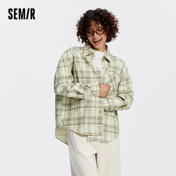 អាវ ស្ត្រី Semir ដៃវែង Denim Oversize ទន់ រលុង រចនាប័ទ្ម តាម ដងផ្លូវ Retro ឆ្នាំ 2026 អាវ យឺត ធម្មតា ពាក់ ប្រចាំថ្ងៃ