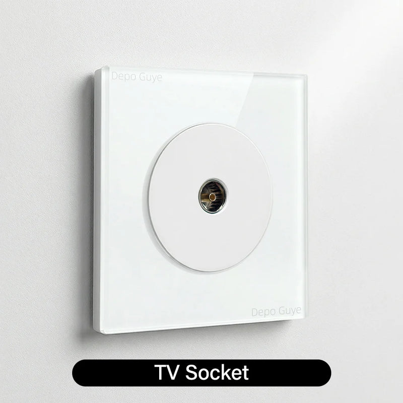 Wall Toggle Light Switch EU FR Standard White Glass Panel European Power Socket With Dual Type-c 20W Fast Charge Port Outlet