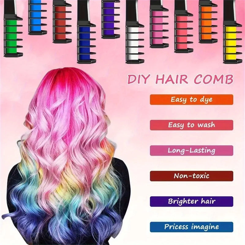 10 color portable Hair dye set Chalk Comb temporary washable hair dye | ឈុតក្រាសសិតសក់លាបពណ៌បណ្ដោះអាសន្ន ១០ ពណ៌ អាចលាងទឹកចេញបាន ងាយស្រួលយួរតាមខ្លួន