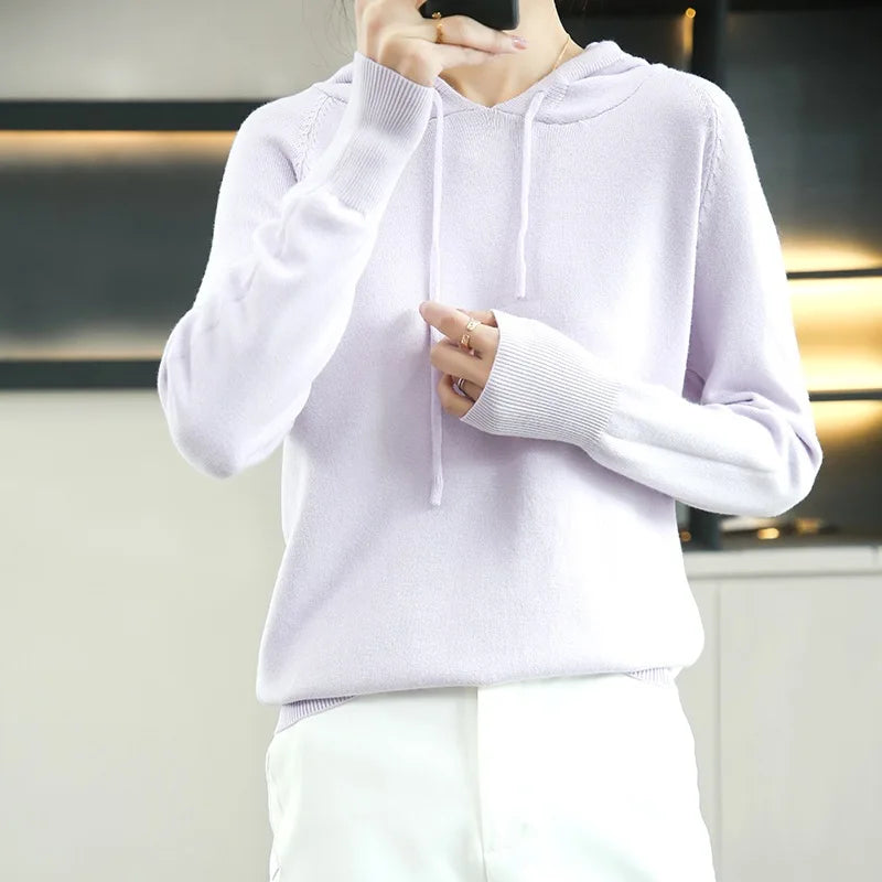 Spring Autumn New Hooded Pullover Sweater Knitwear Women's Long Sleeved Loose Leisure Knitted Hoodie Coat Pull Femme Tops