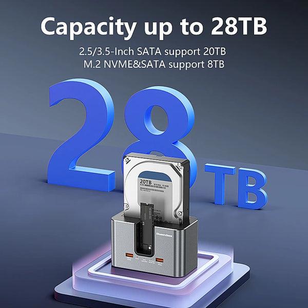 ស្ថានីយ៍ចត HDD SSD Blueendless សម្រាប់ M.2 PCIE NVMe និង M.2 SATA និង 2.5'/3.5' SATA SSD/HDD ជាមួយ USB3.2 HUB HDD/SSD Enclosur