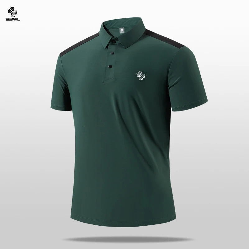 SBWL High Quality Zipper Polo Shirt Male Fashion Turn-Down Collar Short Sleeve Business Men Sports Style Quick Drying T-Shirt