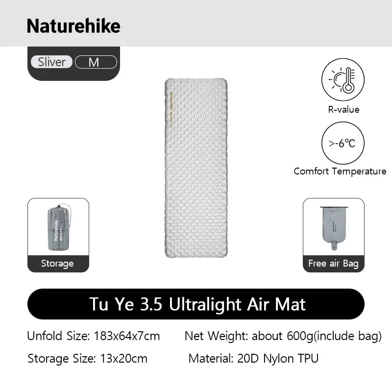 Naturehike Inflatable Mattress R3.2 R3.5 Air Bed Outdoor Camping Travel Ultralight Portable Moisture-proof Mat Sleeping Pad