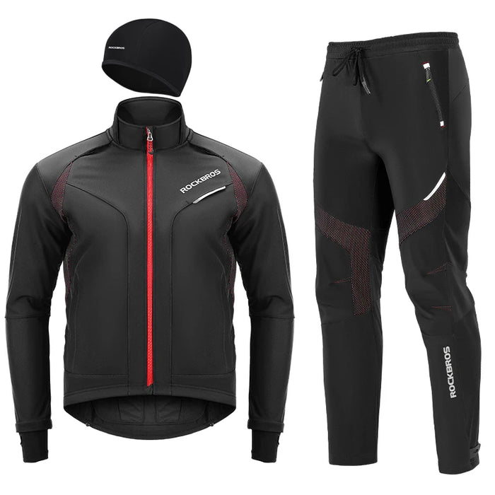 ROCKBROS Winter Thermal Cycling Set Windproof Bicycle Jacket Outdoor Sports MTB Road Racing Bike Men Sportswear Asian Size ZHYPW001R CHINA