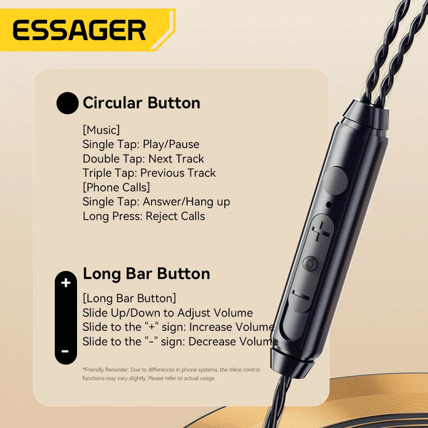 កាសស្តាប់ត្រចៀក Essager 3.5mm មានខ្សែក្នុងត្រចៀក ប្រភេទ C កាសស្តាប់ត្រចៀក HiFi មានខ្សែ បាស ស្តេរ៉េអូ កីឡា ហ្គេម តន្ត្រី កាសស្តាប់ត្រចៀកកាត់បន្ថយសំឡេងរំខាន ជាមួយមីក្រូហ្វូន