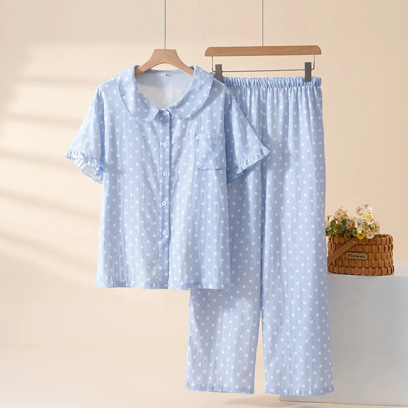 2Pcs/Set Summer Women's Pajamas Sleepwear Loungewear Suit Short Sleeve Top Comfort for Homewear New Casual Soft Pajamas Set