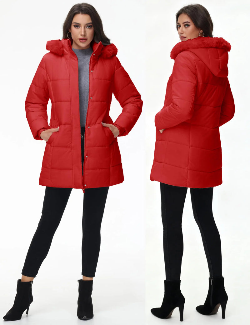 TACVASEN Womens Waterproof Long Parka Coat Shearling Fleece Lined Winter Warm Outdoor Coat Removable Hooded With 3 Pockets Coat