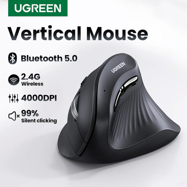 កណ្ដុរបញ្ឈរ UGREEN ឥតខ្សែ Bluetooth 5.0 2.4G Ergonomic 4000DPI ប៊ូតុងបិទសំឡេងចំនួន 6 សម្រាប់ MacBook Tablet Laptop Computer PC Mice