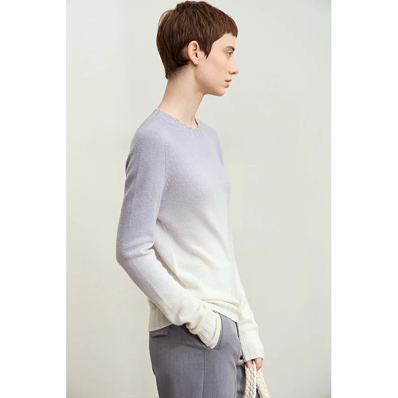 AMII Minimalist Basics Round Neck Sweater for Women 2026 Autumn Seamless Gradual Color Antibacterial Casual Pullovers 12423122