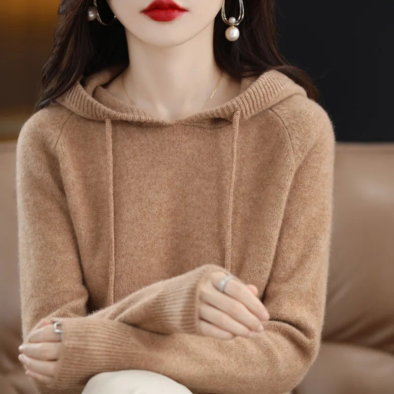 Korean Spring Autumn Knitwears Pull Femme Hooded Sweater For Women Thick Long Sleeve Top Loose Pullover Sueter Invierno Mujer