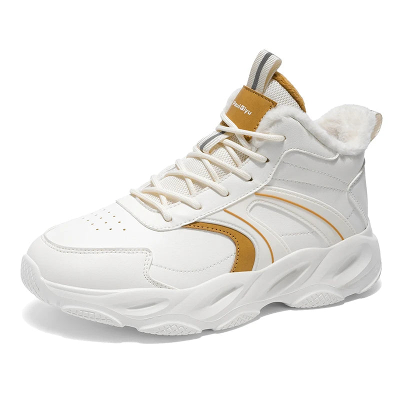Mens Sports Shoes 2025 New High Top Velvet Warm Leather Color Matching Anti Slip Daily Commuting Trendy Casual Sneakers Man