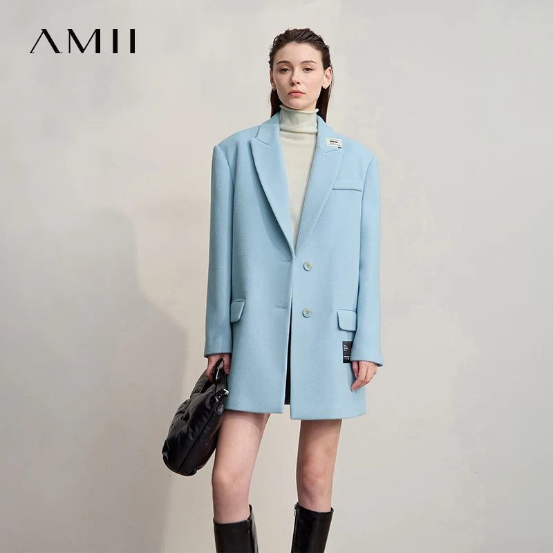 AMII Women's Jacket 2026 Winter New Commuter Versatile Turn-Down Collar Jacket Women's Loose Long Sleeves Tops Lady 12544046